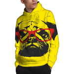 Pug With Glasses Portrait Print Pullover Hoodie