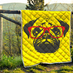 Pug With Glasses Portrait Print Quilt