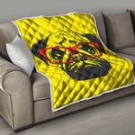 Pug With Glasses Portrait Print Quilt