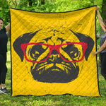 Pug With Glasses Portrait Print Quilt