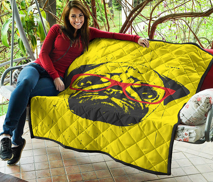 Pug With Glasses Portrait Print Quilt