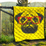 Pug With Glasses Portrait Print Quilt