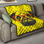 Pug With Glasses Portrait Print Quilt