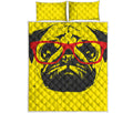 Pug With Glasses Portrait Print Quilt Bed Set