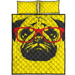 Pug With Glasses Portrait Print Quilt Bed Set