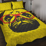 Pug With Glasses Portrait Print Quilt Bed Set