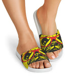 Pug With Glasses Portrait Print White Slide Sandals