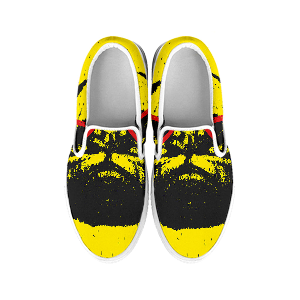 Pug With Glasses Portrait Print White Slip On Shoes