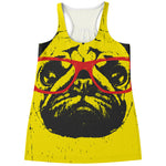 Pug With Glasses Portrait Print Women's Racerback Tank Top