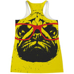 Pug With Glasses Portrait Print Women's Racerback Tank Top