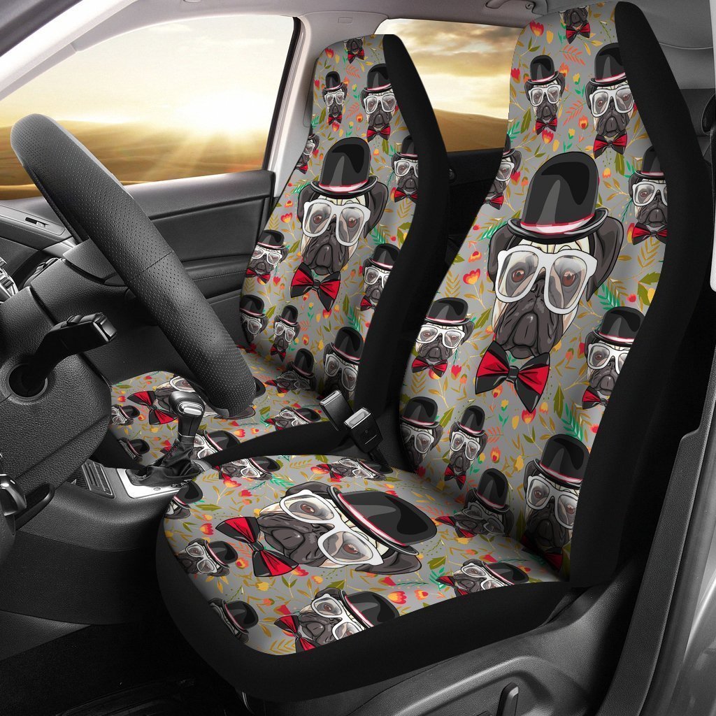 Pug With Glasses Universal Fit Car Seat Covers GearFrost