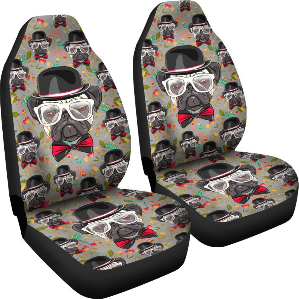 Pug With Glasses Universal Fit Car Seat Covers GearFrost