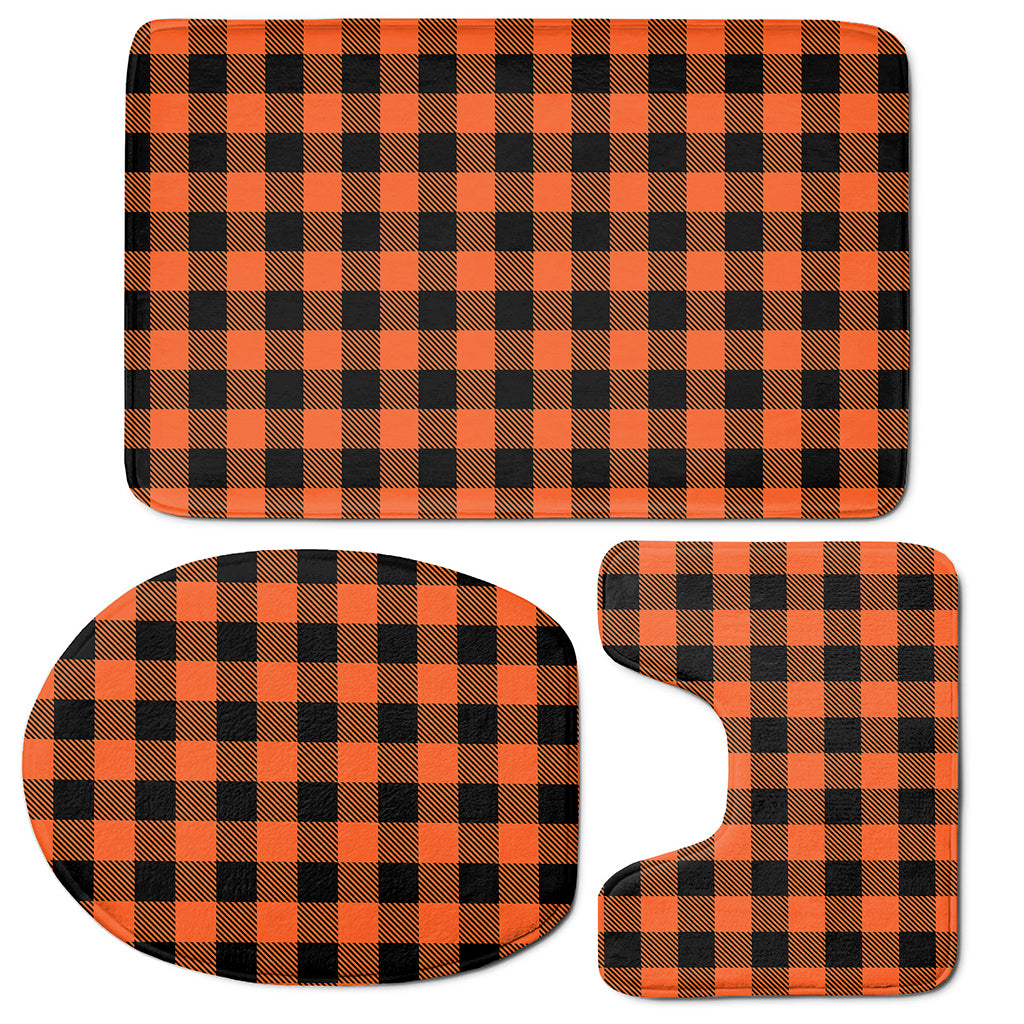 Pumpkin Orange Buffalo Check Print 3 Piece Bath Mat Set