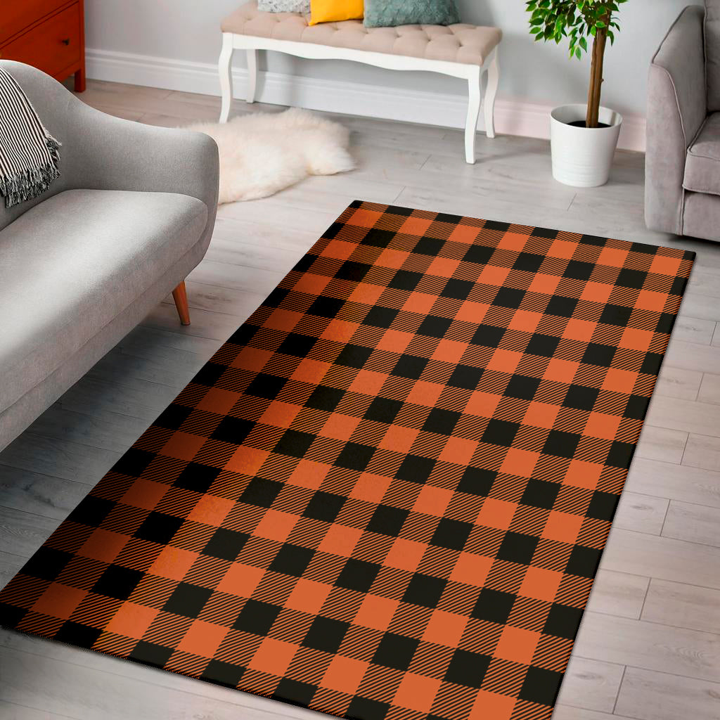 Pumpkin Orange Buffalo Check Print Area Rug