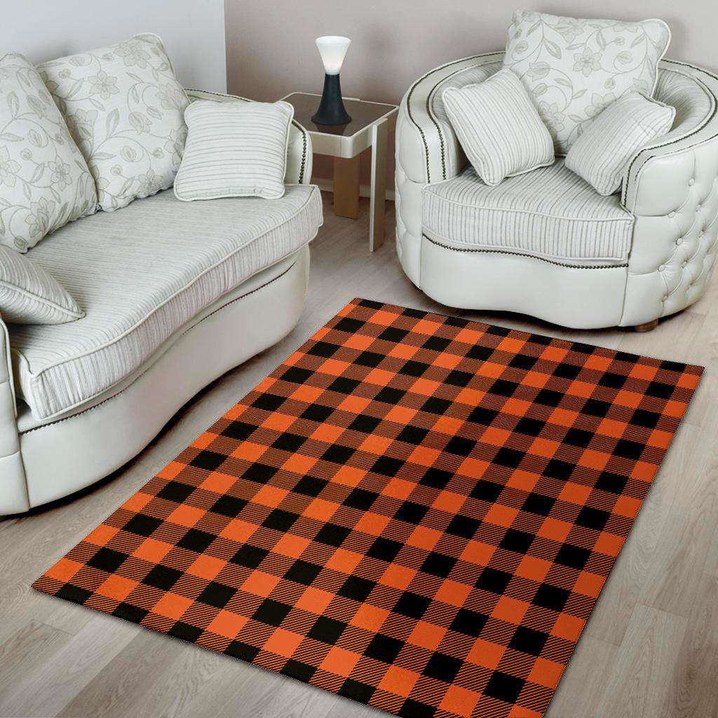 Pumpkin Orange Buffalo Check Print Area Rug