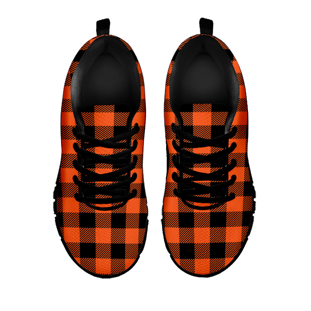 Pumpkin Orange Buffalo Check Print Black Sneakers