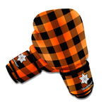 Pumpkin Orange Buffalo Check Print Boxing Gloves