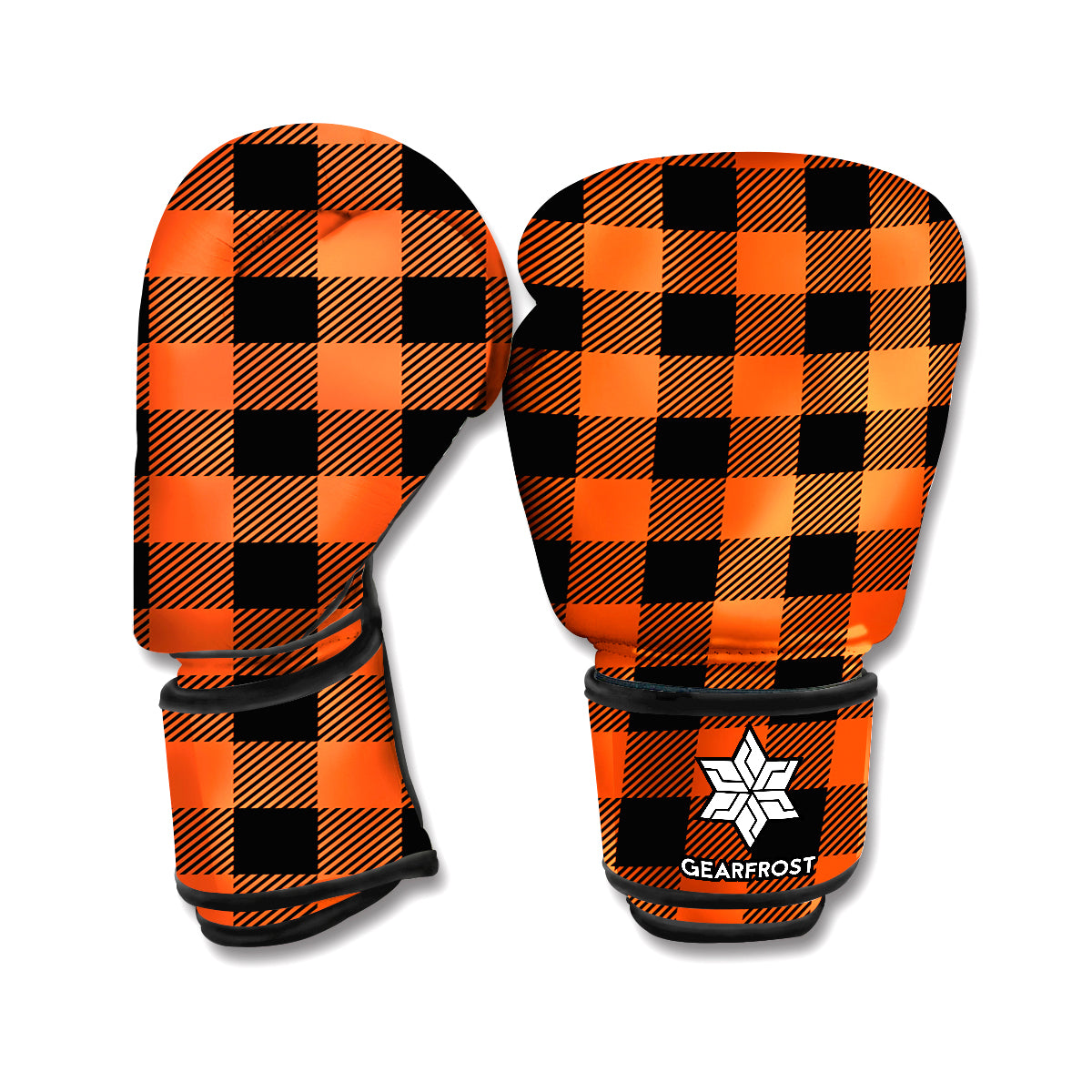 Pumpkin Orange Buffalo Check Print Boxing Gloves