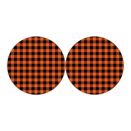 Pumpkin Orange Buffalo Check Print Car Coasters