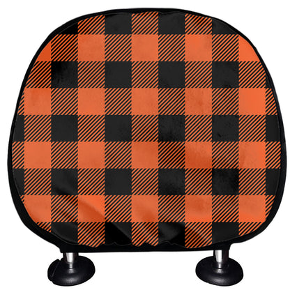 Pumpkin Orange Buffalo Check Print Car Headrest Covers