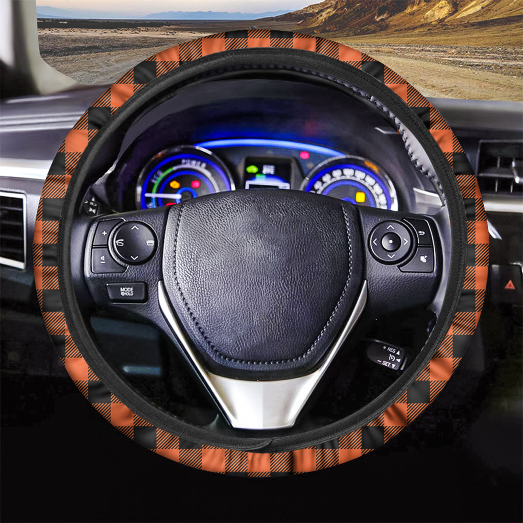 Pumpkin Orange Buffalo Check Print Car Steering Wheel Cover