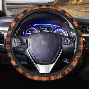 Pumpkin Orange Buffalo Check Print Car Steering Wheel Cover