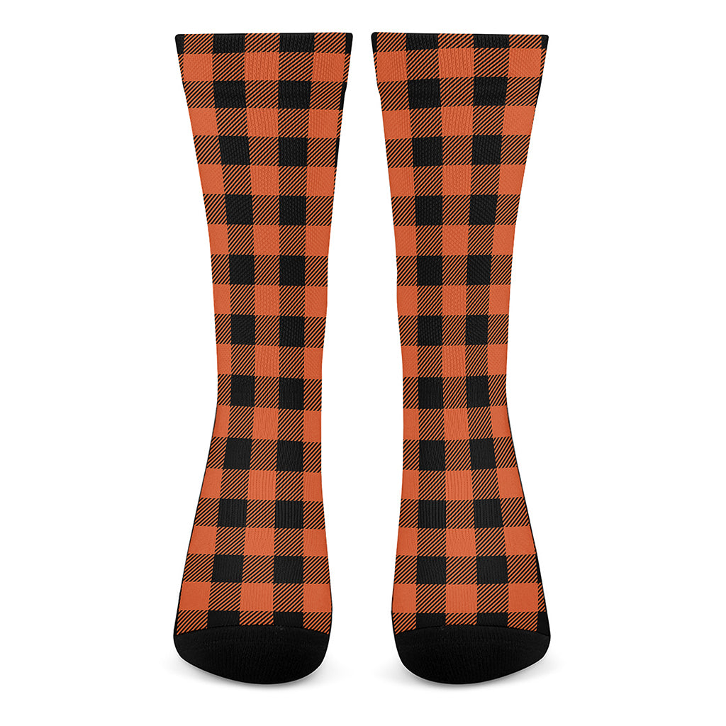 Pumpkin Orange Buffalo Check Print Crew Socks