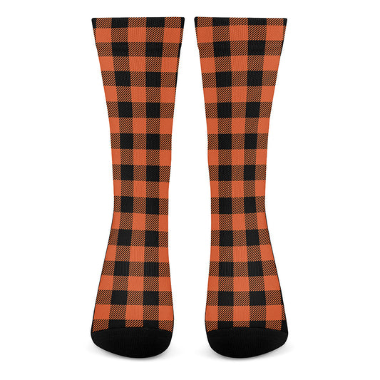 Pumpkin Orange Buffalo Check Print Crew Socks