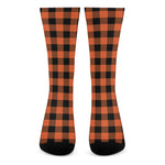 Pumpkin Orange Buffalo Check Print Crew Socks