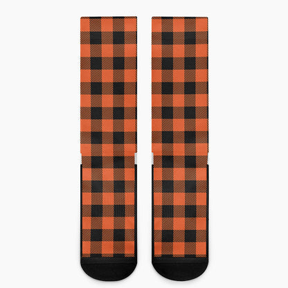 Pumpkin Orange Buffalo Check Print Crew Socks