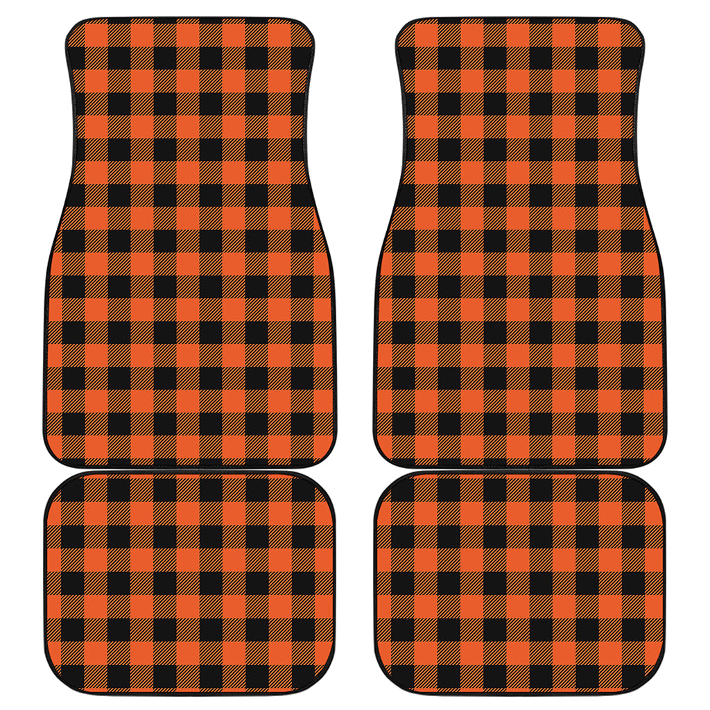 Pumpkin Orange Buffalo Check Print Front and Back Car Floor Mats