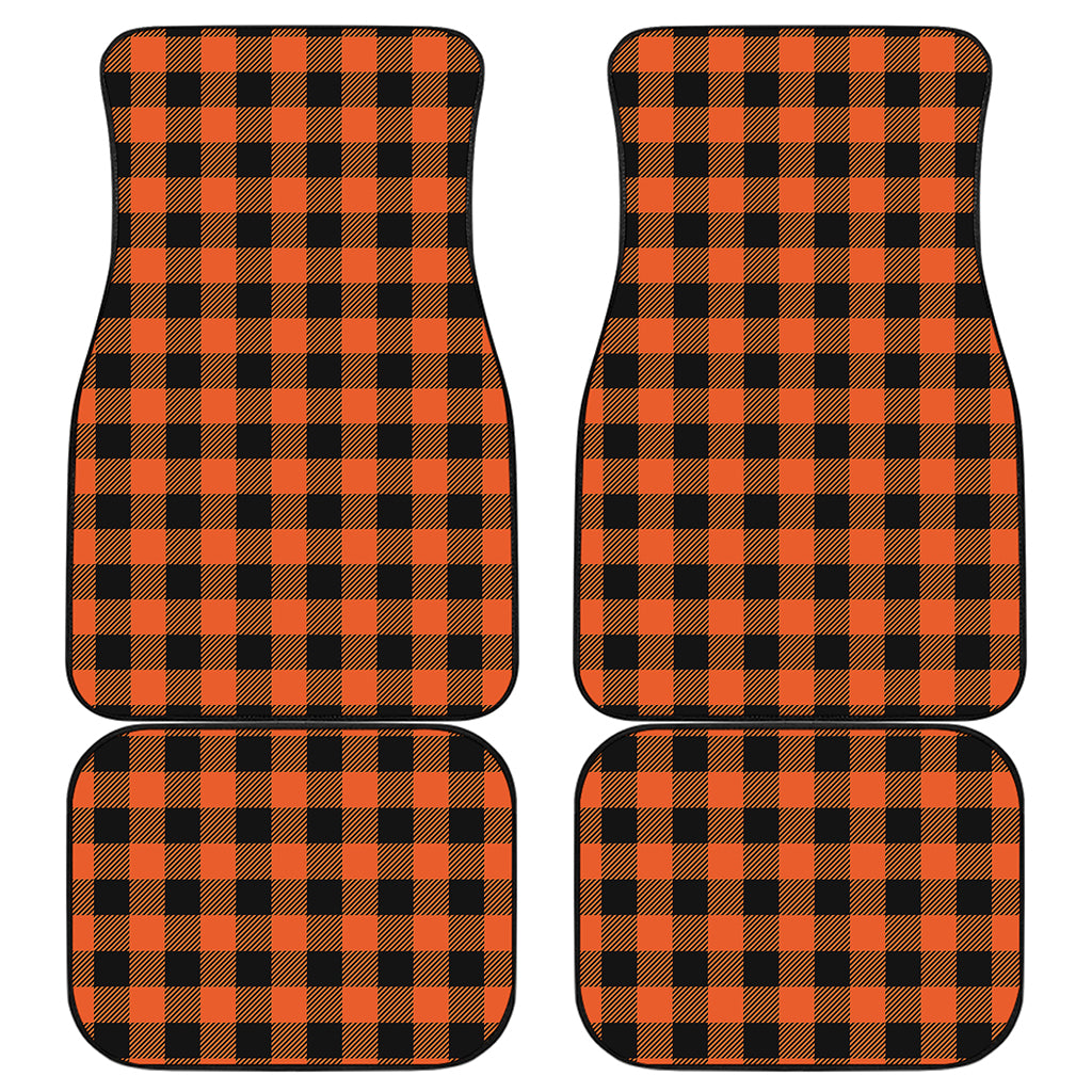 Pumpkin Orange Buffalo Check Print Front and Back Car Floor Mats