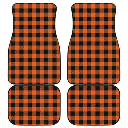 Pumpkin Orange Buffalo Check Print Front and Back Car Floor Mats