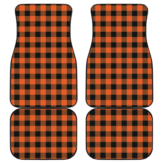 Pumpkin Orange Buffalo Check Print Front and Back Car Floor Mats