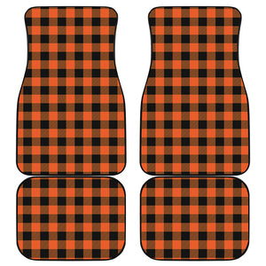 Pumpkin Orange Buffalo Check Print Front and Back Car Floor Mats