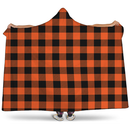 Pumpkin Orange Buffalo Check Print Hooded Blanket