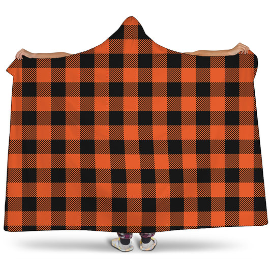 Pumpkin Orange Buffalo Check Print Hooded Blanket