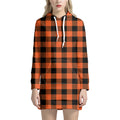 Pumpkin Orange Buffalo Check Print Pullover Hoodie Dress