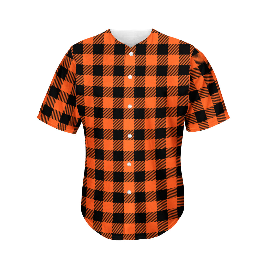 Pumpkin Orange Buffalo Check Print Men's Baseball Jersey