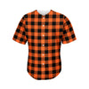 Pumpkin Orange Buffalo Check Print Men's Baseball Jersey