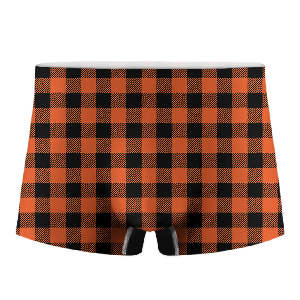 Pumpkin Orange Buffalo Check Print Men's Boxer Briefs