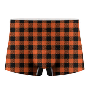 Pumpkin Orange Buffalo Check Print Men's Boxer Briefs