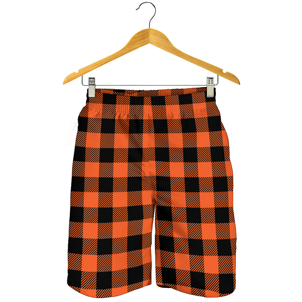 Pumpkin Orange Buffalo Check Print Men's Shorts