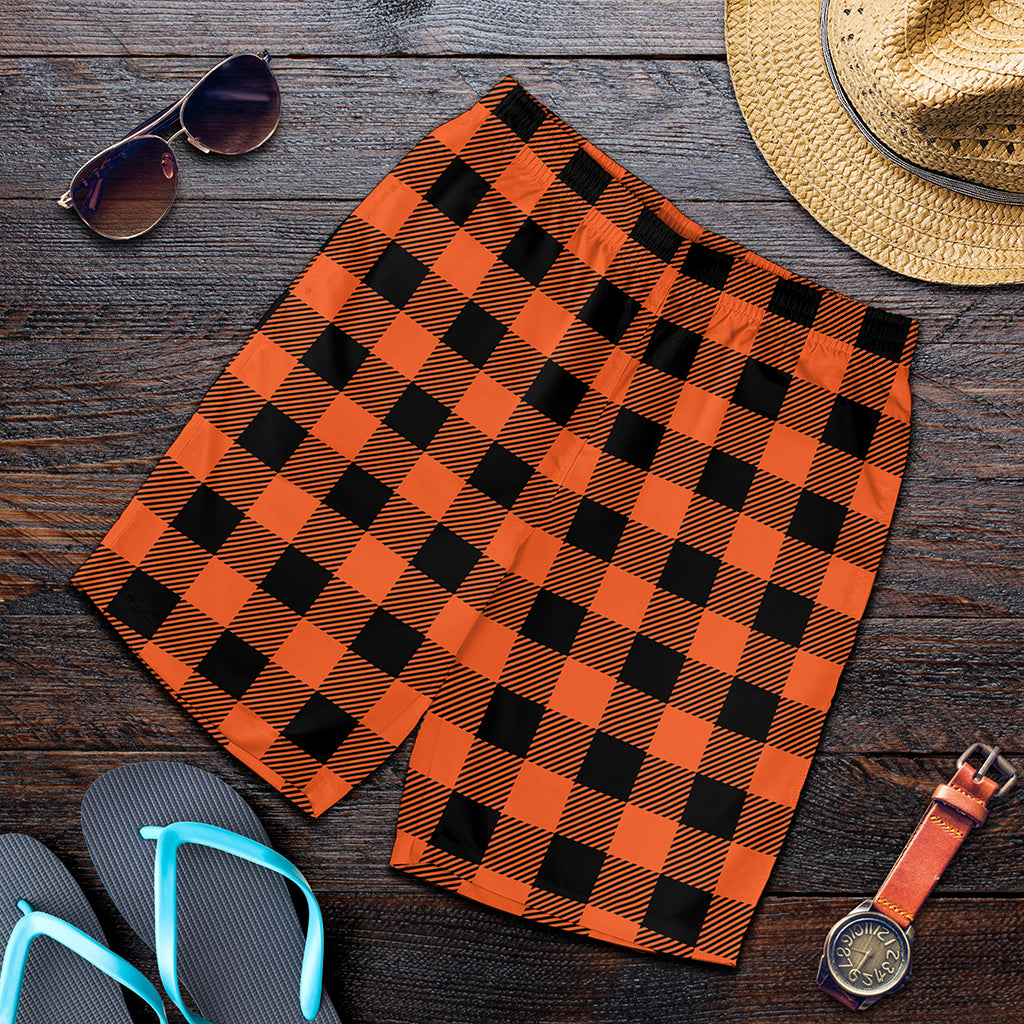 Pumpkin Orange Buffalo Check Print Men's Shorts