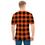 Pumpkin Orange Buffalo Check Print Men's T-Shirt