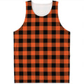 Pumpkin Orange Buffalo Check Print Men's Tank Top