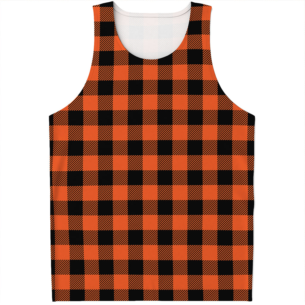 Pumpkin Orange Buffalo Check Print Men's Tank Top