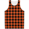 Pumpkin Orange Buffalo Check Print Men's Tank Top