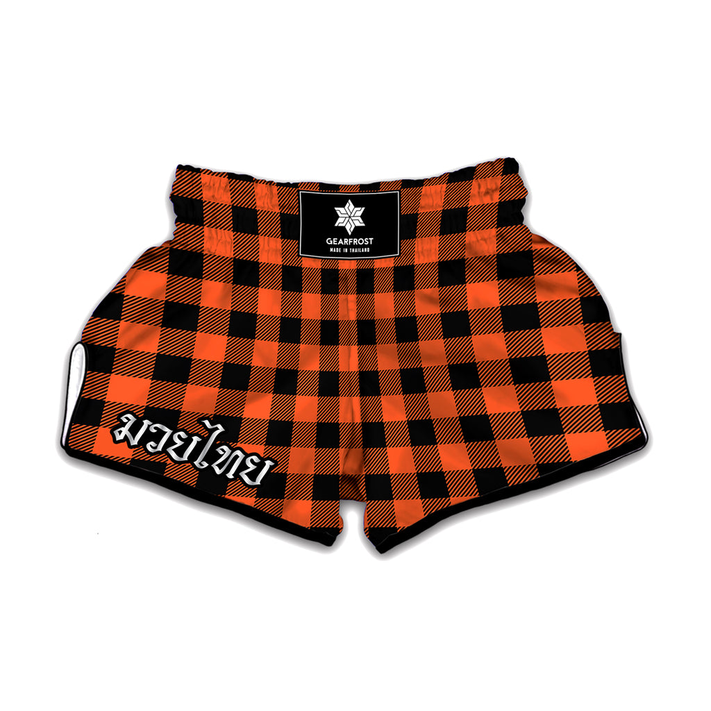 Pumpkin Orange Buffalo Check Print Muay Thai Boxing Shorts