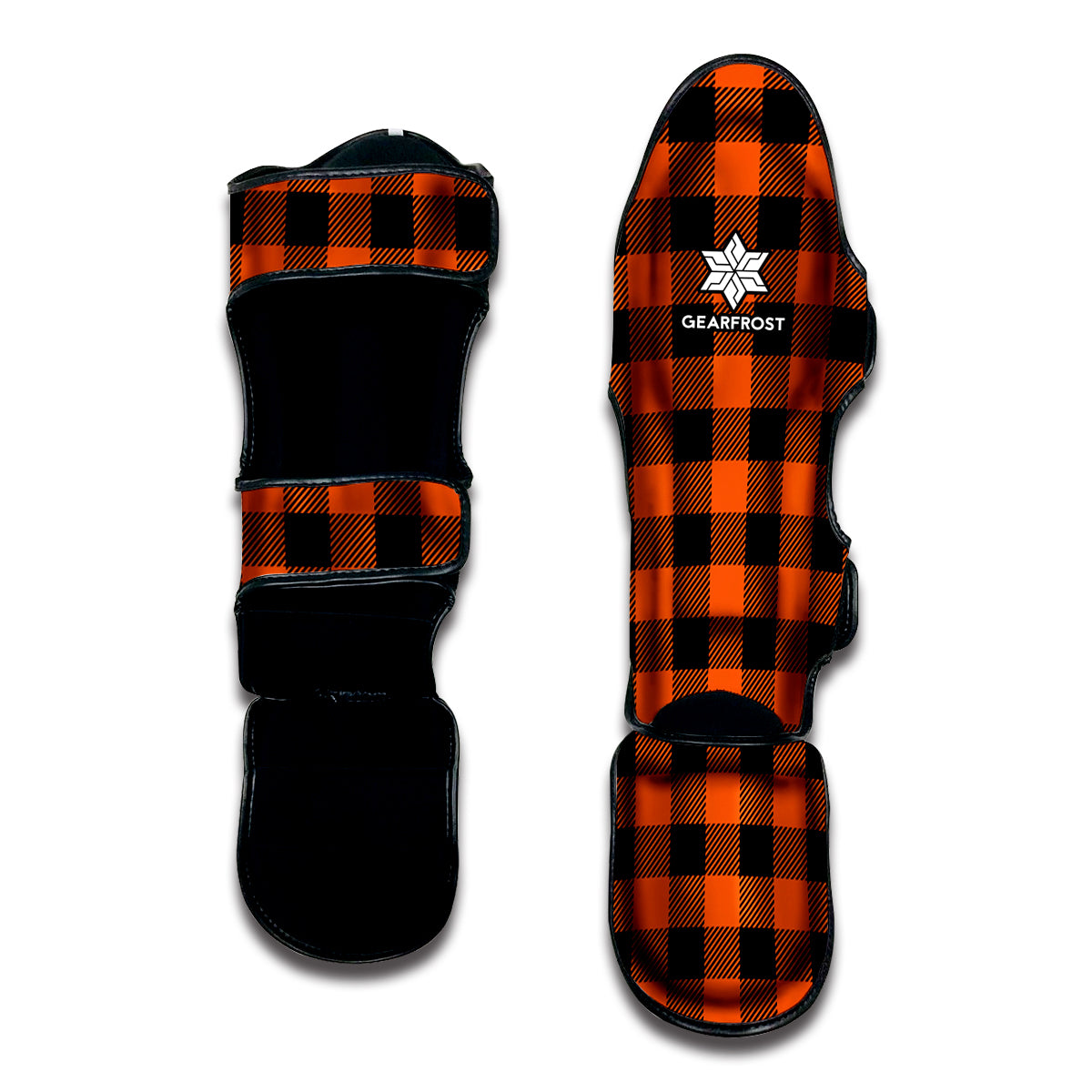 Pumpkin Orange Buffalo Check Print Muay Thai Shin Guard